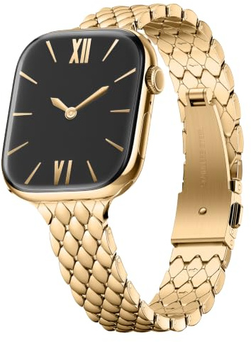 SOLOLUP Metall Armband für Apple Watch Band 40mm 38mm 41mm 42mm Damen | Edelstahl Schlank Elegant Metallarmband für iWatch 11 10 9 8 7 6 5 4 3 SE 3/2/1,Gold Ersatzarmbänder
