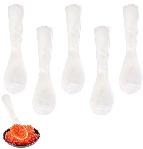 5 Piezas Cucharas de Caviar, Cuchara de Concha de Nácar, Cuchara de Cconcha Natural, Multifuncional Cucharas de Nácar, Pequeño y Portátil, para Sal, Azúcar, Pastel, Yogur, Helado, Huevos, Blanco