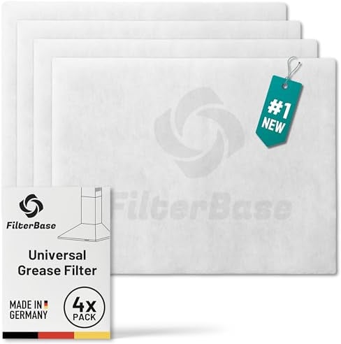 FilterBase® Universal Fettfilter Dunstabzugshaube | 4er Pack | 52x40 cm zuschneidbar – Made in Germany Dunstabzug Filtervlies für Abzugshaube