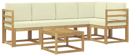 vidaXL Outdoor-Sofagarnitur 6 pcs Weiß und Creme Massivholz Akazie, Outdoor-Ecksofa, modernes Lounge-Set für Garten, Robustes Sitzmöbel für Terrasse, Entspannen