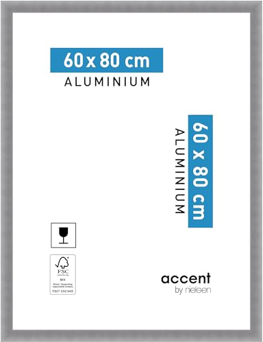 accent by nielsen Aluminium Bilderrahmen Largo, 60 x 80 cm, Silber | Aluminium Posterrahmen im Hoch- & Querformat zum Aufhängen Silber gebürstet Echtglas