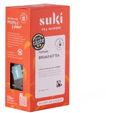 Suki Tea English Breakfast Tea - Pack of 15 Pyramid Tea Bags - Indian and African Assam Black Tea Blend - Full-bodied - Fairtrade - Great Taste - Brews in 4 Minutes