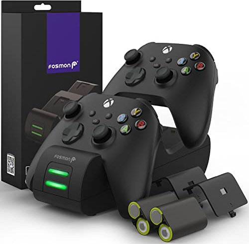 Fosmon Dual 2 Max Ladestation Kompatibel Mit Xbox Series X/S (2020), One/X/S Elite Controllers, Dual Docking Station + 2 x 2200mAh Batterie - Schwarz