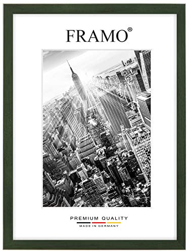 FRAMO Cadre photo en bois 85 x 65 cm sur mesure - Vert essuyé | Couleur/Taille sélectionnable | verre acrylique antireflet | Cadre pour Puzzle | Photos | affiche