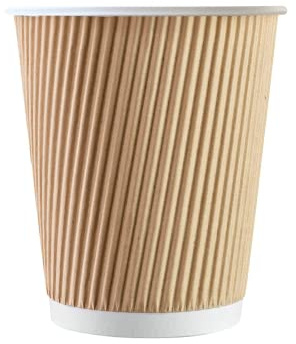 We Can Source It Ltd - 200 x 12oz Ripple Brown Kraft Paper Cups - Strong 3-PLY Disposable Insulated Coffee Cups - Leak-Proof Recyclable Drinking Cups for Hot Drinks, Tea, Coffee and Beverages