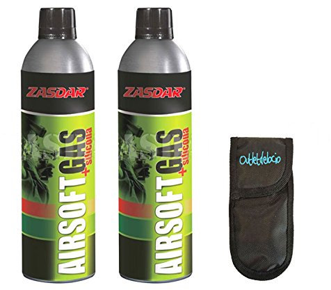 Pack 2 Botellas Gas + Siliconas de 750 ml para Pistolas de Airsoft Que Funcionan por Gas + Funda Portabolas Outletdelocio.