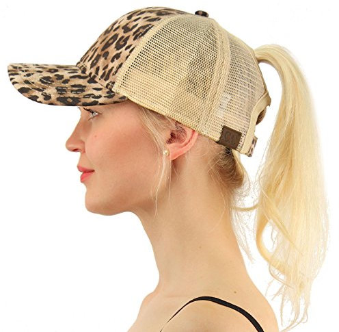 C.C Ponytail Messy Buns Trucker Ponycaps Plain Baseball Visor Cap Dad Hat Leopard, Leopard