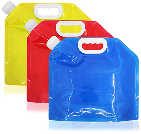 maxin Collapsible Water Container 5 Litres (1.3 Gal) - BPA Free, Foldable Water Carrier with Leakproof Cap & Wide Mouth, Set of 3 for Camping, Hiking, Backpacking, Travel