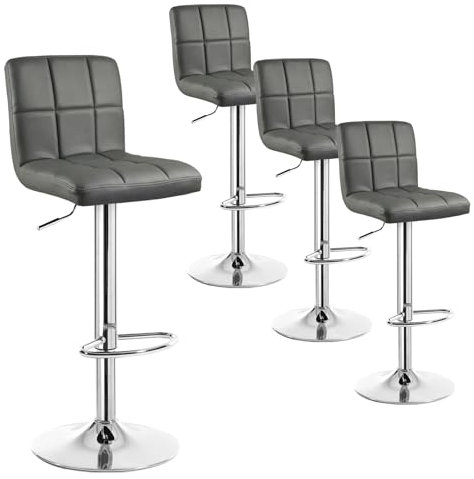 WOLTU 4er Set Barhocker Bistrostuhl Trensenstuhl Barstuhl mit Rücklehne, stufenlose Höhenverstellung und Drehbar, verchromter Stahl, Kunstleder Grau 9167-4