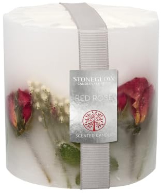Stoneglow Nature's Gift Duftkerze mit natürlichem Wachs verziert – Verschiedene Designs - rote Rose