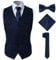 SuiSional Klassische Jacquard-Anzugwesten für Herren, mit Smoking, Krawatte, Taschentuch, Fliege, 4-teiliges Set, Dunkelblau, XX-Large