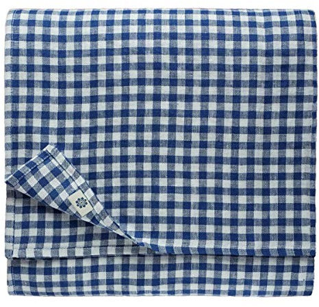 Linen & Cotton Tischdecke Tischtuch Tischwäsche Kariert Landhausstil Estella -100% Leinen, Weiß Weiss Blau (140 x 140 cm) Quadratische Festliche Frühling/Home Küche Restaurant Cafe Hotel Gastronomie