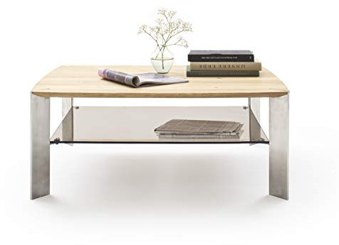 PEGANE Table Basse en chêne Massif et Verre - L120 x H41 x P70 cm