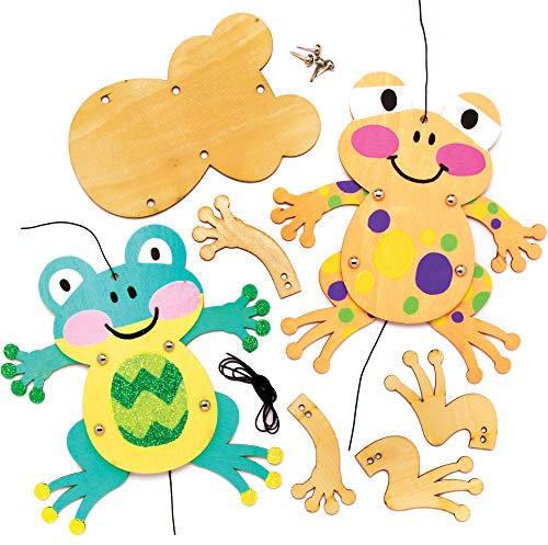Baker Ross Frog Wooden Puppet Kits, Wooden Template for Children Arts and Craft Moving Puppet (4 Pack), AT606