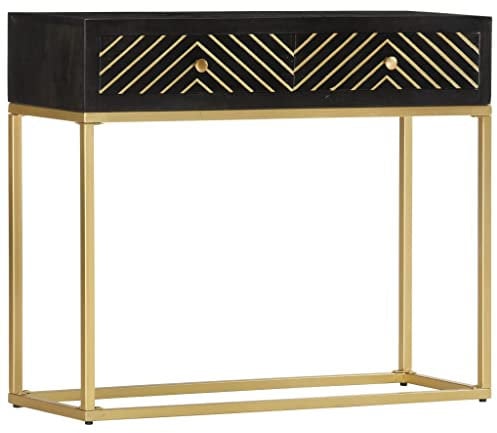 vidaXL Mangoholz Massiv Konsolentisch mit 2 Schubladen Konsole Beistelltisch Flurtisch Ablagetisch Frisiertisch Sideboard Schwarz Golden 90x30x75cm
