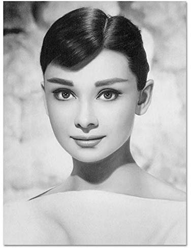 JWJQTLD Leinwanddruck,Nordic Poster Schwarz-Weiß Audrey Hepburn Wandkunst Leinwand Malerei Mädchen Wandbilder Wohnzimmer Schwarz-Weiß Geeignet Für Alle Wanddekoration, 30X40Cm Ohne Rahmen
