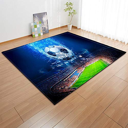 BEDSERG Teppich Kurzflor weicher Blauer Fußball Modern Teppiche fürs Wohnzimmer, Kinderzimmer, Schlafzimmer und die Küche geeignet,Größe: 80x160cm