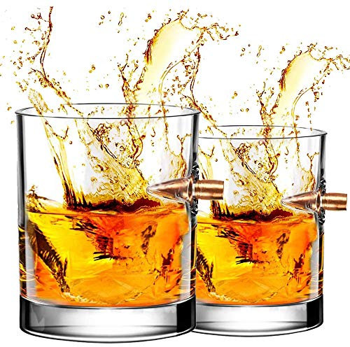2 Pezzi Bicchieri Whisky - Bicchieri Vino Personalizzato, Bicchiere Cocktail e Whiskey Cristallo, Bicchieri Birra Forma di Proiettile, Bicchieri per Bourbon/Rum/Bar Tumbler (270ml/27cl)