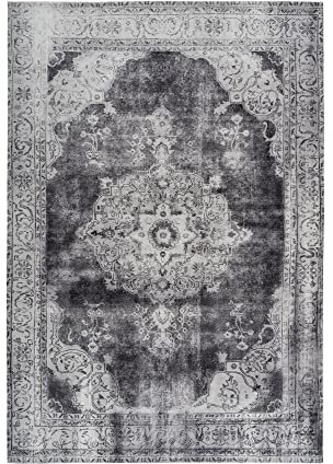 Qiyano Hikina Vintage Teppich Anthrazit 160 x 230 cm, Kurzflor Teppich Wohnzimmer & Schlafzimmer mit Baumwollrücken, Ornament-Muster, Florhöhe ca. 9 mm