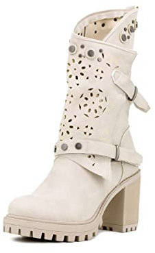 QUEEN HELENA Stivali con Tacco Traforati con Fibbia Zip Laterale Stivaletti Estivi con Plateau Borchiati Donna X24-42 (X24-42 Beige, numeric_39)