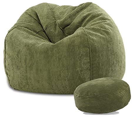 Ecopuf Sakwa | Sitzsack Cord Flauschig komplett mit Fußstütze | Sitzsack Sessel mit Polystyrol Füllung | Sitzsack Sofa für Entspannen, Gaming, Lesen | Sitzsäcke für Erwachsene und Kinder