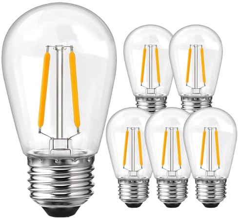 ROMANJOY Lot de 6 Ampoules LED E27 2W Équivalent 20W, Lampe Led Filament Blanc Chaud 2700K S14 AC220-240V Ampoule Edison Verre Claire Angle de Faisceau 360°, Ampoule pour Guirlande,Lustres,Lampadaire