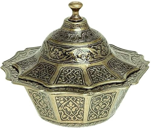 Alisveristime Beschichtete Handgemachte Messing Zuckerschokolade Süßigkeiten Servierschale mit Deckel Zuckerdose Zuckerdose mit Deckel Salzdose Salzbehälter Zuckerhalter für Kaffeebar (Antik Grün)