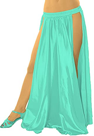 Meek Mercery Damen Bauchtanz Hoher Schlitz Rock Satin Tribal Dance Panel Rock Kostüme S36, Türkis, Einheitsgröße