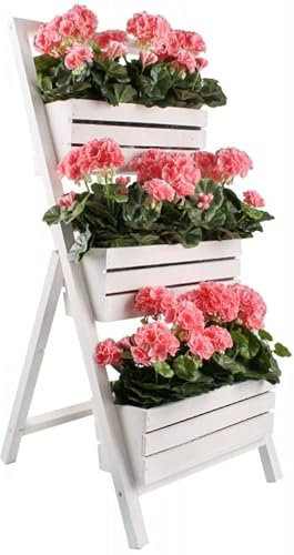 KOTARBAU® Blumenetagere Blumentreppe mit Einsatz 3 Etagen für Pflanzen Blumenregal innen & außen Holz 46x58x105 cm Blumentopf Weiß