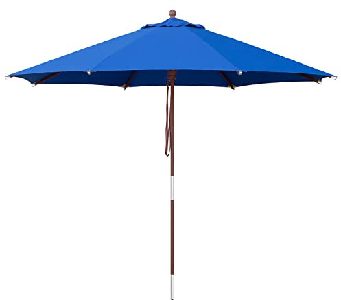 anndora Sonnenschirm 300 cm rund, Farbe: Blau, Gestell Holz, Bespannung Olefin