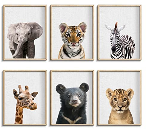 EPHANY Safari-Baby-Tierposter und -drucke, Leinwandgemälde, Kinderzimmer, Elefant, Wandkunst, Tiger-Hirsch, Bär, Leoparden-Druck, nordisches Bild, Kinderzimmer-Dekoration (YM341, 20x25 cm))