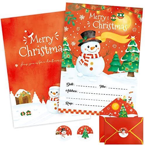 WERNNSAI Einladungskarten für Weihnachtsfeiern – Weihnachtsfeier-Zubehör, 24 Stück, Einladungskarten mit Umschlägen für Kindergeburtstag, Winter, Weihnachten, Mottoparty, Einladungen, Familie, Schule,