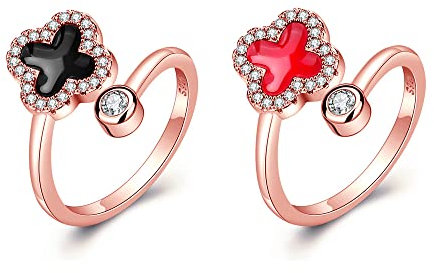 TOEECY Eleganter Zehenring Mit Verstellbarer Öffnung Roségold Schmetterlingsform Zirkonia Kristalle Fußschmuck Für Damen Set Aus 2 Ringen Schwarz Und Rot Hochwertiger Modeschmuck