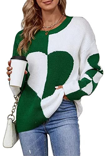Maglione Invernale Donna Pullover a Manica Lunga Moda Girocollo Termica Oversize Casual Elegante Tops Autunno Natalizio (Verde, S)