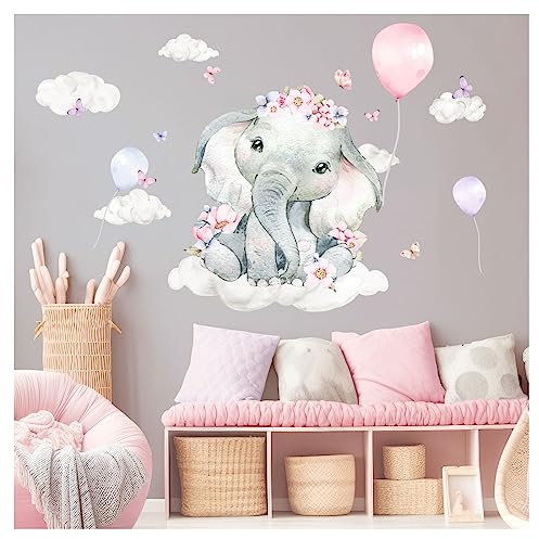DEKO KINDERZIMMER Wandtattoo Elefant & Wolken Wandsticker Ballon Babyzimmer Wandaufkleber Kinderzimmer Wanddeko DK1105-4