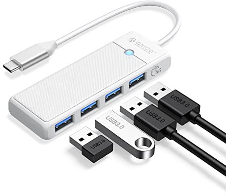 ORICO Hub 4 en 1 USB 3.0 para PS5, Xbox, PC, Flash Drives, Portátil, HDD Móvil - Alargador 0.15m Negro y Blanco