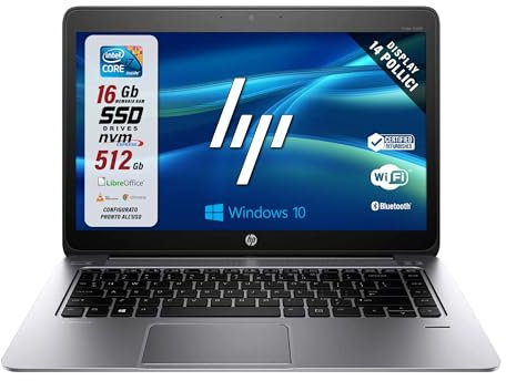HP Elitebook Folio, Notebook Pc portatile Pronto All'uso, Display 14, Intel Core i7-6th, Ram 16GB, SSD 512GB, Win 10Pro, Pacchetto Libre Office (Ricondizionato)