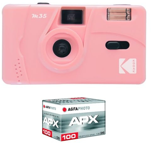 KODAK Pack M35 Argentique + Pellicule 100 ASA - Appareil Photo Kodak Rechargeable 35mm Candy Pink, Objectif Grand Angle Fixe, Viseur optique , Flash Intégré + Pellicule APX 100, 36 poses