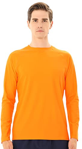 TIZAX UV Badeshirt Herren Langarm Schwimmshirt Rash Guard Shirt Männer UPF50+ Sonnenschutz Wassersport T-Shirt Schnelltrocknend Orange XXL