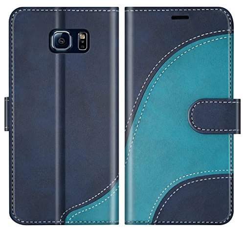 BoxTii Cover per Samsung Galaxy S6, Custodia in PU Pelle Portafoglio per Galaxy S6, Magnetica Cover a Libro con Slot per Schede, Blu