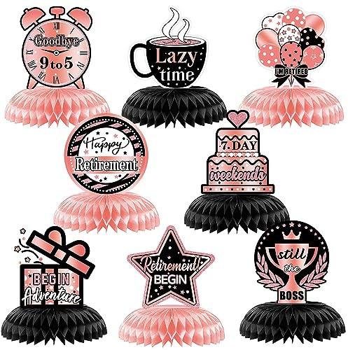 Retirement Party Table Decorations 8 Pcs Rose Gold and Black Honeycomb Table Centerpieces Happy Retirement Party Supplies Photo Booth Props Creative Party Honeycomb Centerpieces