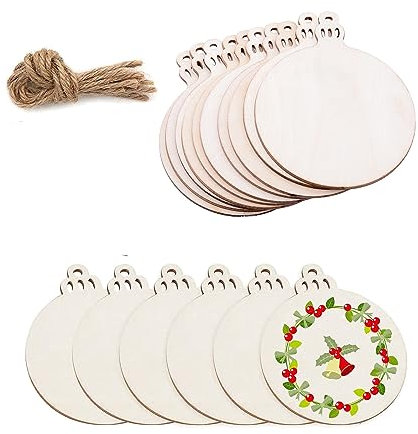 Nfyxcaz 50pcs Wooden DIY Christmas Ornaments Hanging Decorations DIY Crafts Holiday Supplies Wooden Ornaments Unfinished with Hole (Wooden Round Cutouts)
