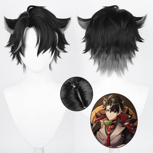 Anime Cosplay Perücke, Genshin Impact Perücke, mit zwei Perückenkappen, für Halloween, Party & etc. (Wriothesley Cosplay)