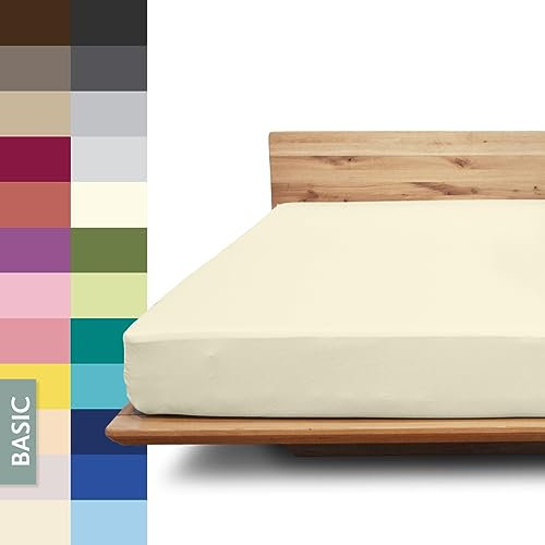 JONA SLEEP® Basic Spannbettlaken 180-200 x 200-220 cm - 190 g/m² faltenfreies Baumwoll-Jersey Leintuch - Made in Austria - Öko-Tex 100 Standard (Elfenbein)