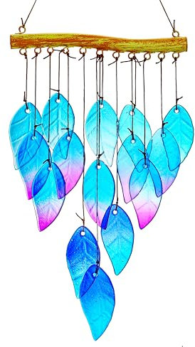 Wind Chimes for Outside,Stained Glass Leaves Wind Chimes Indoor Outdoor Hanging Decor Handmade 12.5 Garden Chimes for Windows, Patio,Backyard Decor