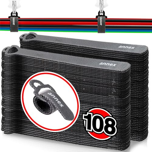 108 Stück wiederverschließbare Kabelbinder: Schluss mit Kabelgewirr, robust und dauerhaft, sicher haftend, einfach zu bedienende, vielseitige und verstellbare Kabelbinder Klett für Haushalt und Büro