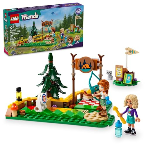 LEGO Friends Adventure Camp Bogenschießen Range Spielzeug, Bogenschießen Set für Kinder mit Spielzeugbogen und Pfeilen, Abenteuer-Bauspielset für Mädchen und Jungen ab 6 Jahren, 2 Mini-Puppen und eine