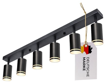 Maxkomfort Moderne GU10 Deckenleuchte PrimeSpot-6 - Deckenspot Schlichtes Design 6x Lampenschirm aus Aluminium und Acryl, Schwarz, Schwenkbar 867-6