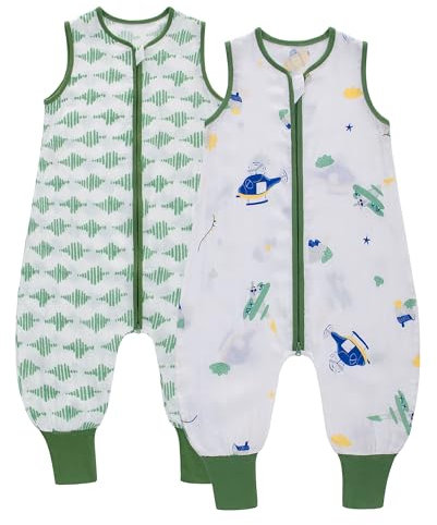 LAT Gigoteuse d'été à Pieds 2pcs Sac de Couchage pour Bébé 0.5 tog Gigoteuse avec Jambes Sans Manches Turbulette Ete pour Garçon Fille, Longeur 76 cm,12-24 Mois (Avion + Rayure)