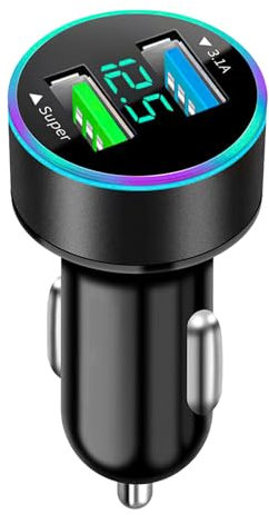 Wonvify Cargador Coche USB 66W, Cargador Mechero USB Carga Rapida, con Voltímetro LED, Compatible i-Phone 14 Pro Max/13/12/XS Samsung Xiaomi